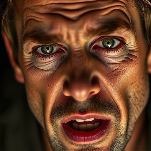 Close-up van een acteur die een emotionele reactie toont voor de camera